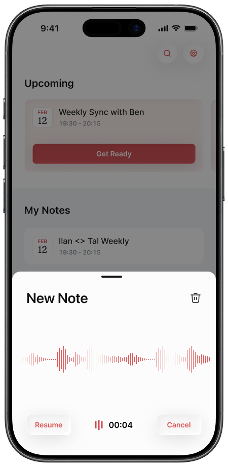 timeOS mobile new note capture screen